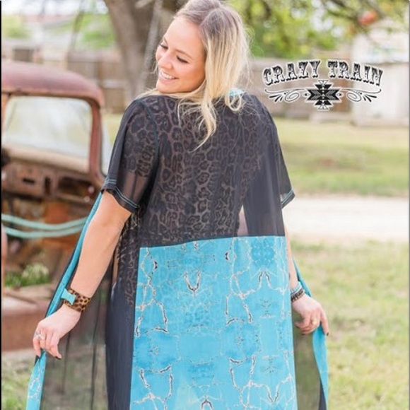 CRAZY TRAIN BLACK AND TURQUOISE STONE DUSTER - Picture 3 of 4